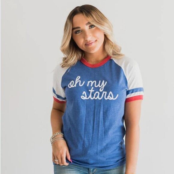 Oh my Stars T Shirt Blue Varsity Stripe Medium - Picture 1 of 5